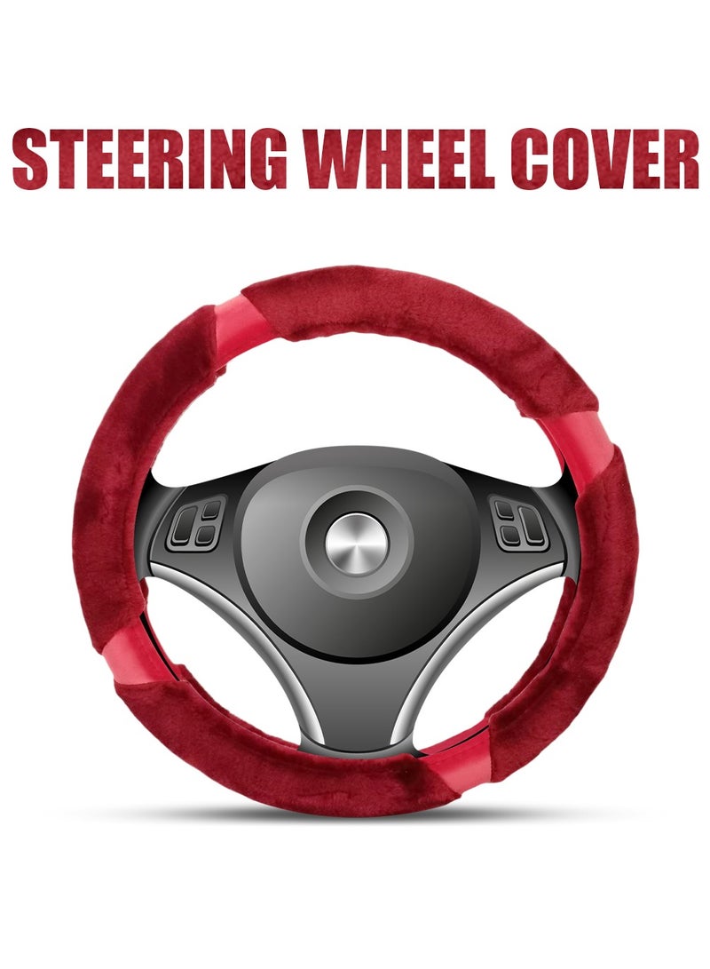 Agc Premium Quality 38cm Fluffy Steering Wheel Cover Medium Size Red - Image 1