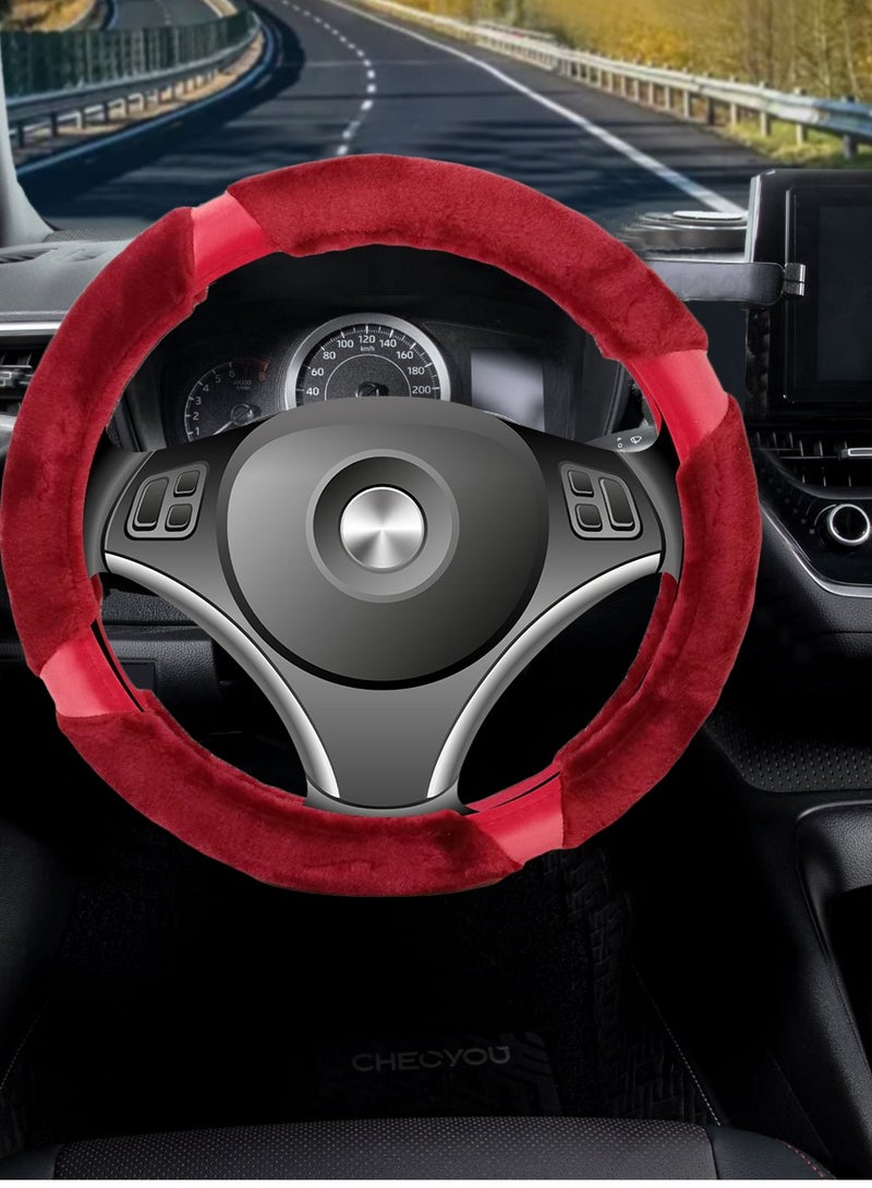 Agc Premium Quality 38cm Fluffy Steering Wheel Cover Medium Size Red - Image 5