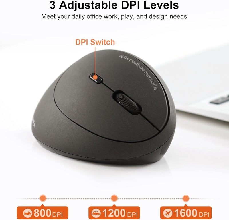 SANWA 2.4G Wireless Ergonomic Mouse, Optical Vertical Mice, for Small Hands, Reduce Wrist Strain, (800/1200/1600 Adjustable DPI, 6 Buttons) Compatible with MacBook, Laptop, Windows, Mac OS, GMAERGW17 - Image 4