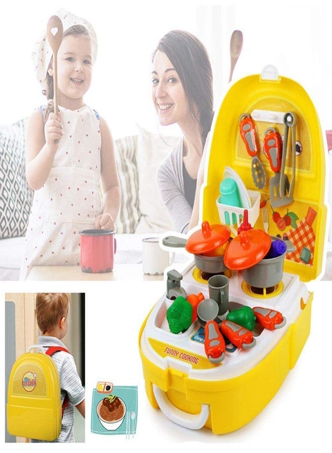 Vikrida 2 in 1 Backpack Little Chef Kids Kitchen Play Set with Light & Sound Cooking Kitchen Set Play Toy (School Bag Kitchen) - Image 3