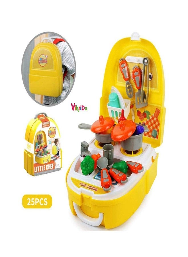 Vikrida 2 in 1 Backpack Little Chef Kids Kitchen Play Set with Light & Sound Cooking Kitchen Set Play Toy (School Bag Kitchen) - Image 2