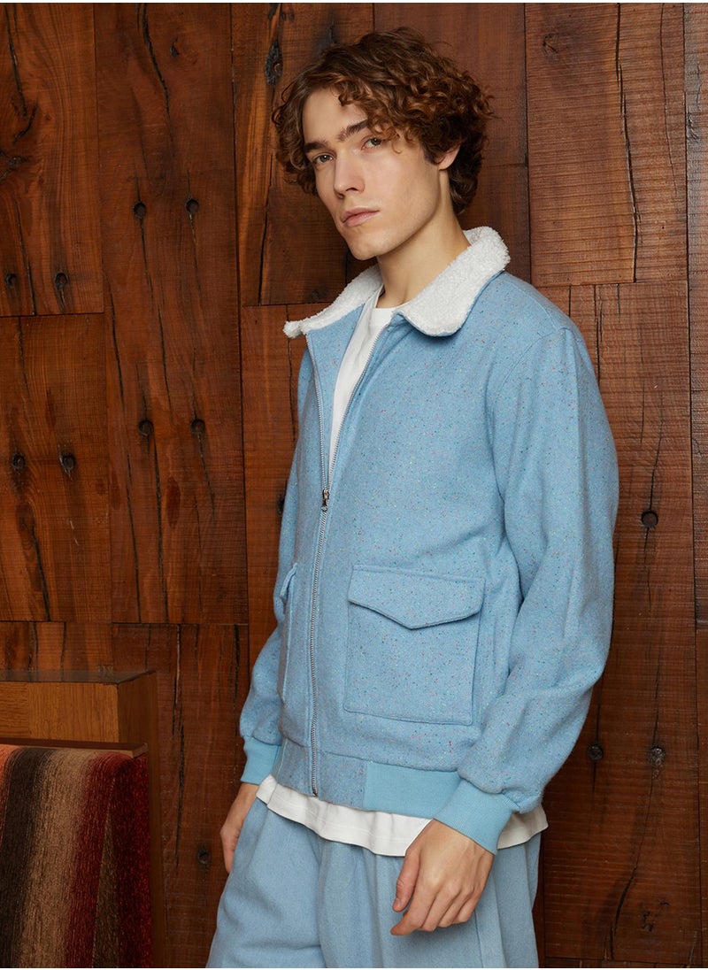 كامبوس سوترا Men's Powder Blue Fleece-Lined Zip-Front Jacket  - Image 3