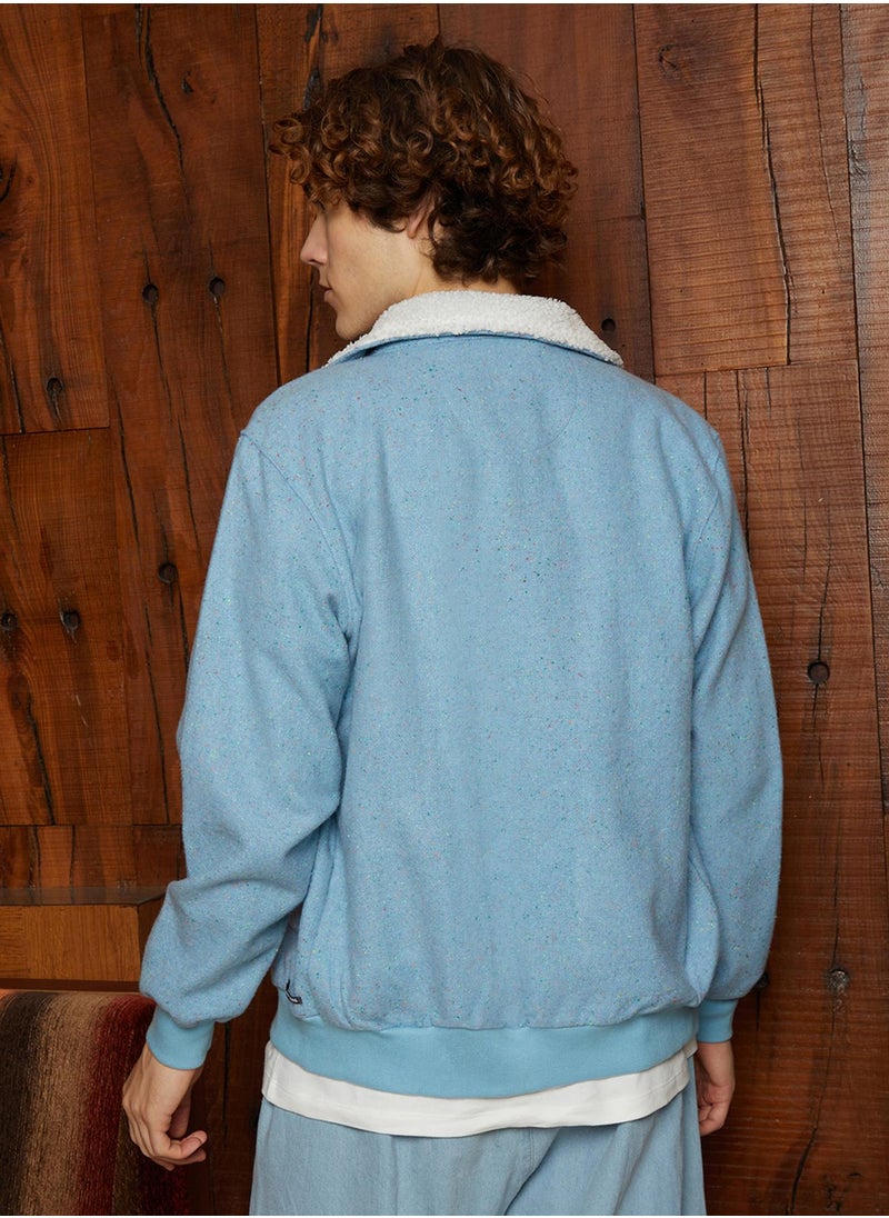 كامبوس سوترا Men's Powder Blue Fleece-Lined Zip-Front Jacket  - Image 5