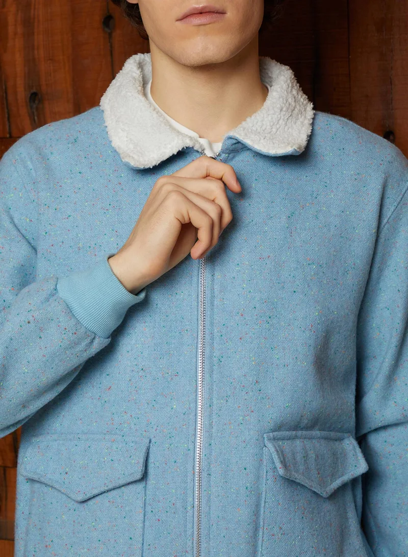 كامبوس سوترا Men's Powder Blue Fleece-Lined Zip-Front Jacket