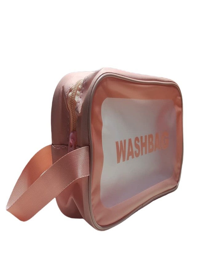 PU Clear Travel Cosmetic Organizer Bag Makeup Pouch Toiletry Bags for Women, and Girls (Pink Medium) - Image 1