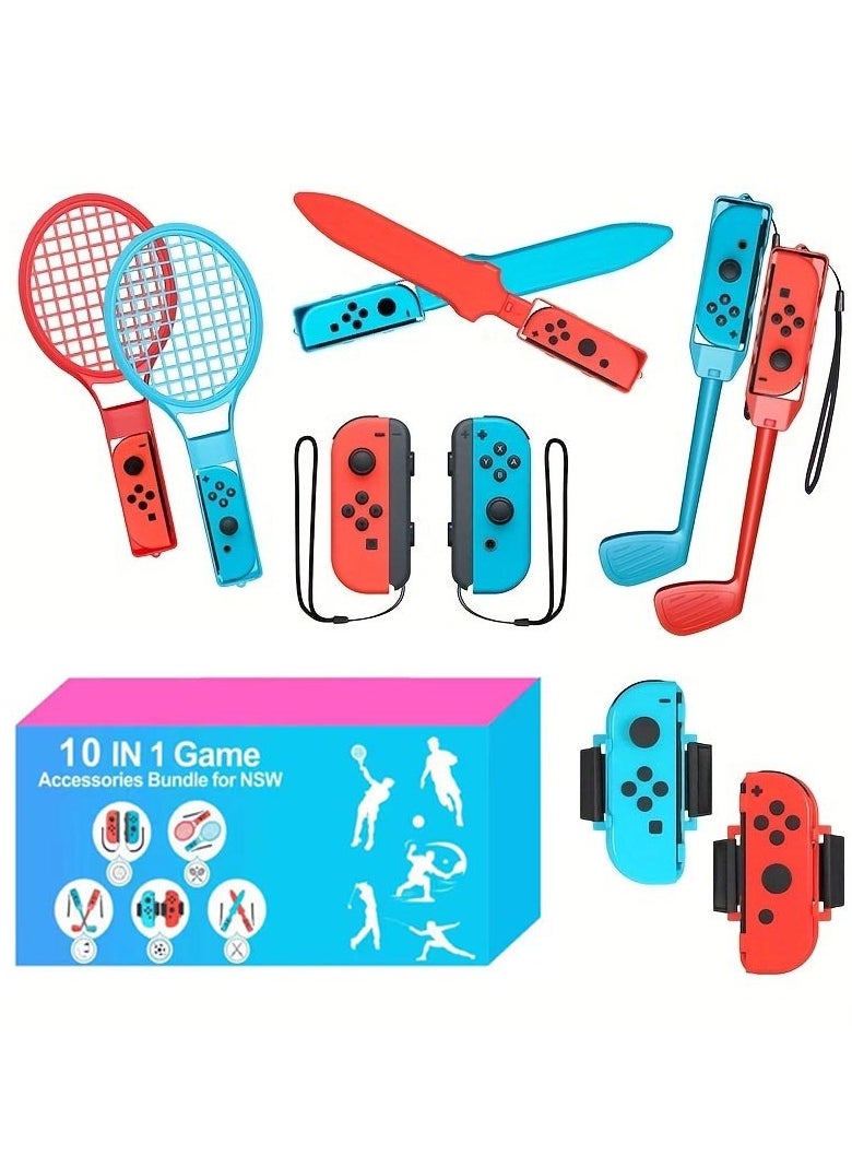 Beauenty - 10 IN 1 Game Accessory Kits For Nintendo Switch Sports 2022,For Switch Joy-Con, Mario Tennis Ace Rackets +Golf Clubs for Mario Golf Super Rush Leg Straps for Ring Fit Adventure and Chambara Game Sword - Image 1