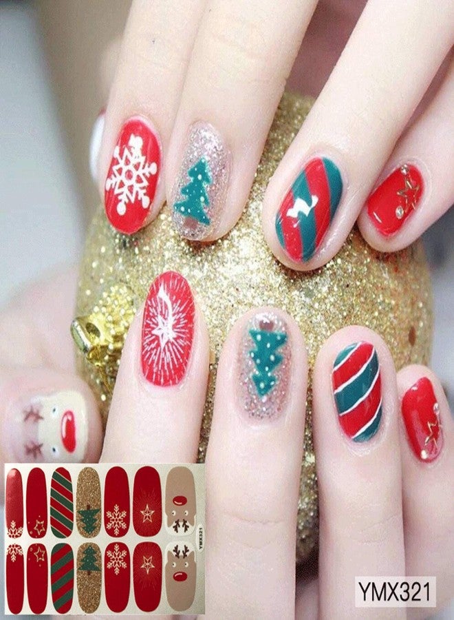EBANKU Christmas Full Nail Stickers, 8 Sheets Art Polish Stickers Wrap Adhesive Decals With 1 Piece Nail Buffers Files - Image 2