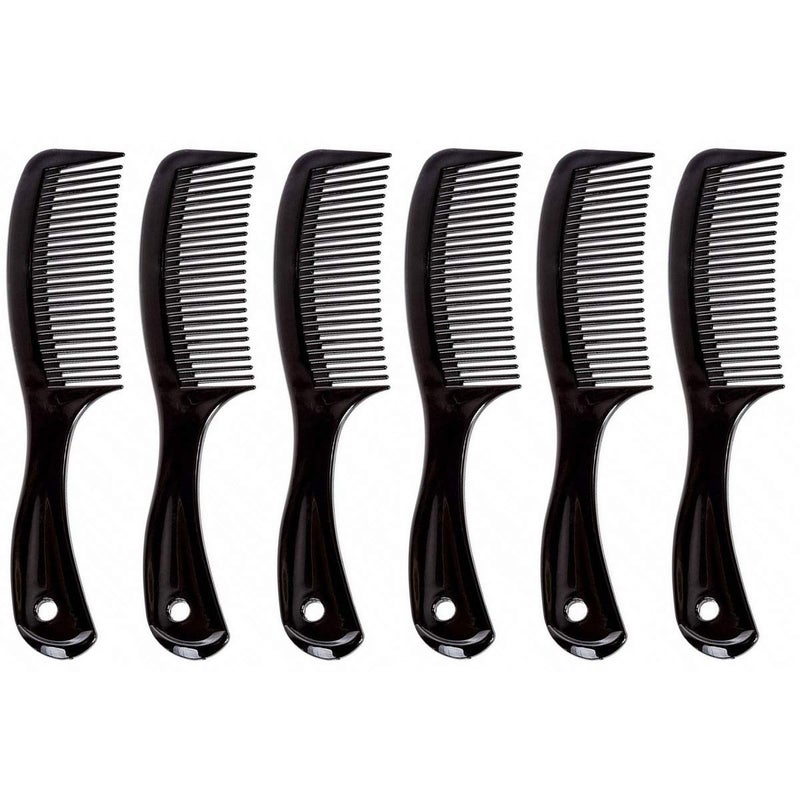Comfort Axis Travel Size Wide Tooth Handle Comb, 6", 6 Pack, Black - Image 5