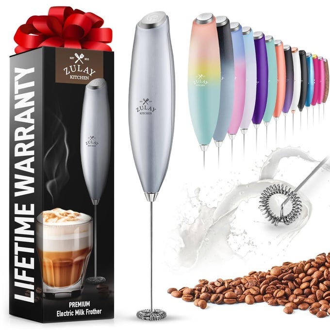 ZULAY POWERFUL MILK FROTHER FOR COFFEE WITH UPGRADED TITANIUM MOTOR HANDHELD ELECTRIC WHISK MILK FOAMER MINI MIXER COFFEE BLENDER FOR FRAPPE LATTE MATCHA NO STAND SILVER