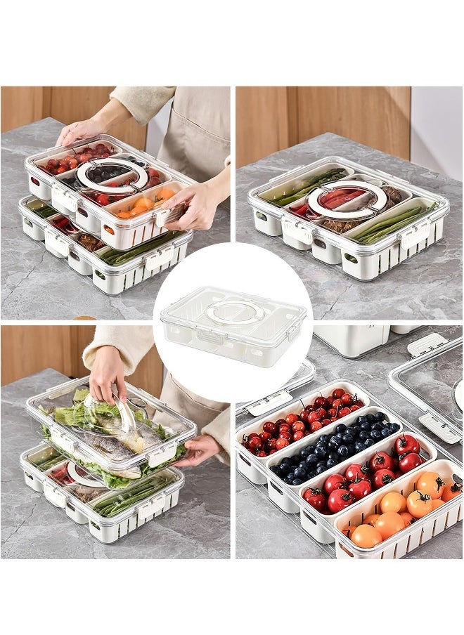Divided Serving Tray with Lid and Handle Portable Snack Platters Organizer for Candy Veggie Tray Fruit Tray Fruits Nuts Snacks Great for Party Entertaining Picnic 4 Compartments