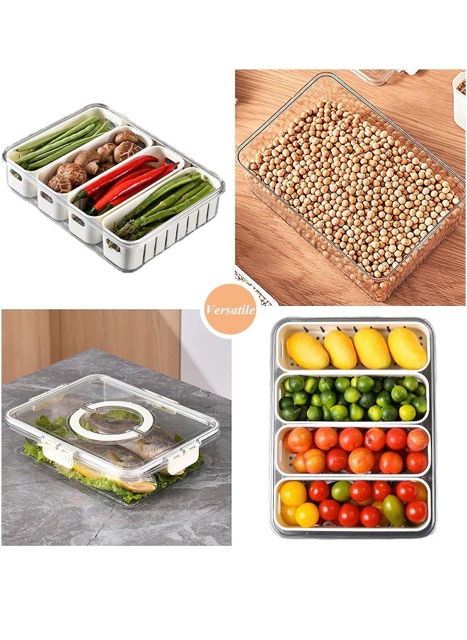 Divided Serving Tray with Lid and Handle Portable Snack Platters Organizer for Candy Veggie Tray Fruit Tray Fruits Nuts Snacks Great for Party Entertaining Picnic 4 Compartments