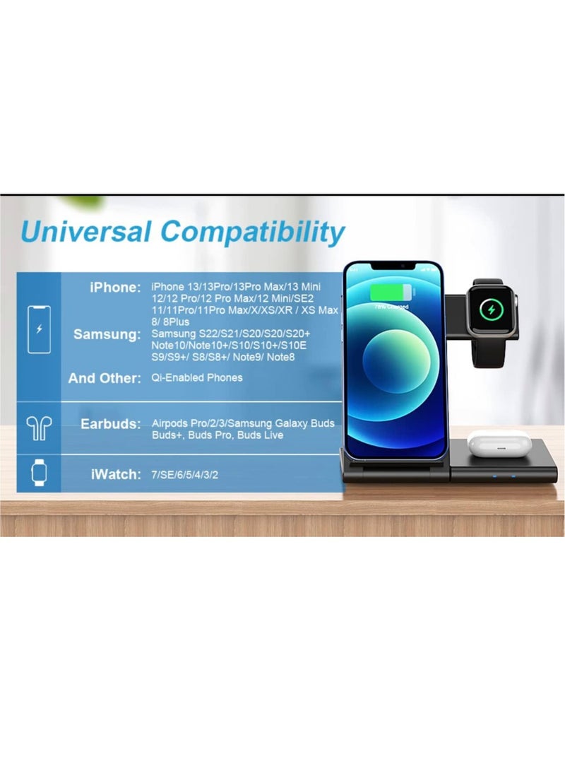 "3-in-1 Fast Charging Station – Foldable Wireless Charger Stand for Smartphone, Apple Watch, and AirPods" - Image 5