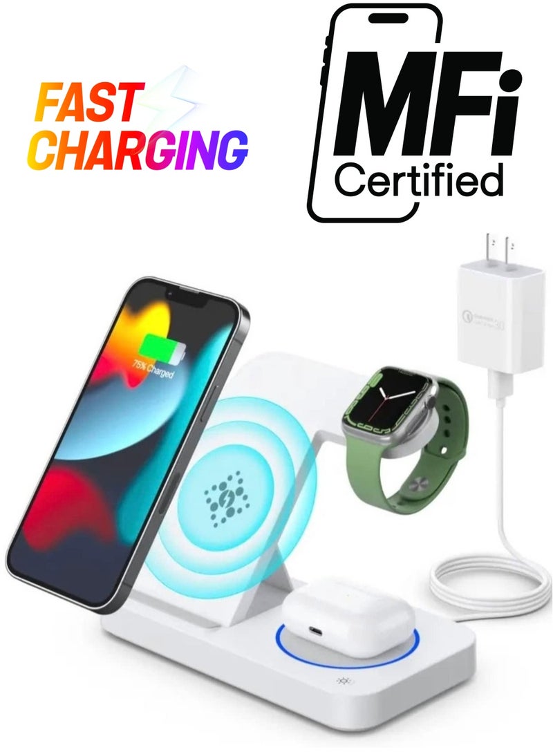 "3-in-1 Fast Charging Station – Foldable Wireless Charger Stand for Smartphone, Apple Watch, and AirPods" - Image 1