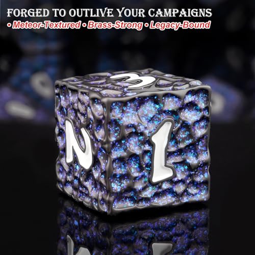 Haxtec Metal DND Dice Set Polyhedral DD Dice Compatible with Dungeons and Dragons Gift TTRPG Black Blue Glitter Metal Dice - Image 5