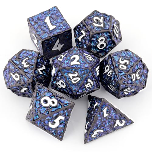Haxtec Metal DND Dice Set Polyhedral DD Dice Compatible with Dungeons and Dragons Gift TTRPG Black Blue Glitter Metal Dice - Image 1