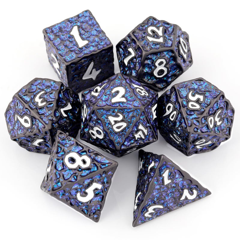 Haxtec Metal DND Dice Set Polyhedral DD Dice Compatible with Dungeons and Dragons Gift TTRPG Black Blue Glitter Metal Dice - Image 3