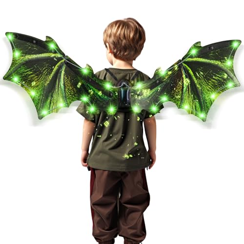 maysida Toddler Electric Dragon Wings, Kids Dinosaur Costume Wings with LED Light & Music, Halloween Dino Dress-Up Costumes for Boys & Girls, Green Dinosaur toys for Kids as Christmas Birthday Party Gifts - Image 1