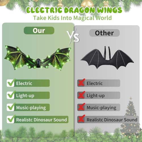 maysida Toddler Electric Dragon Wings, Kids Dinosaur Costume Wings with LED Light & Music, Halloween Dino Dress-Up Costumes for Boys & Girls, Green Dinosaur toys for Kids as Christmas Birthday Party Gifts - Image 4