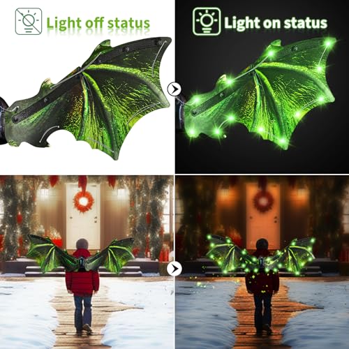 maysida Toddler Electric Dragon Wings, Kids Dinosaur Costume Wings with LED Light & Music, Halloween Dino Dress-Up Costumes for Boys & Girls, Green Dinosaur toys for Kids as Christmas Birthday Party Gifts - Image 3