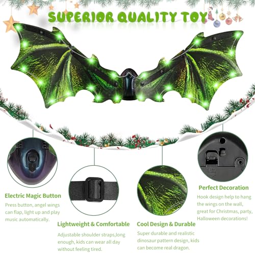 maysida Toddler Electric Dragon Wings, Kids Dinosaur Costume Wings with LED Light & Music, Halloween Dino Dress-Up Costumes for Boys & Girls, Green Dinosaur toys for Kids as Christmas Birthday Party Gifts - Image 2