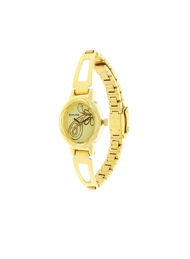 Sonata ساعة أنالوج نسائية 8085YM01 - قرص شامباني، حزام فولاذي مقاوم للصدأ بلون ذهبي، حركة كوارتز - Image 2