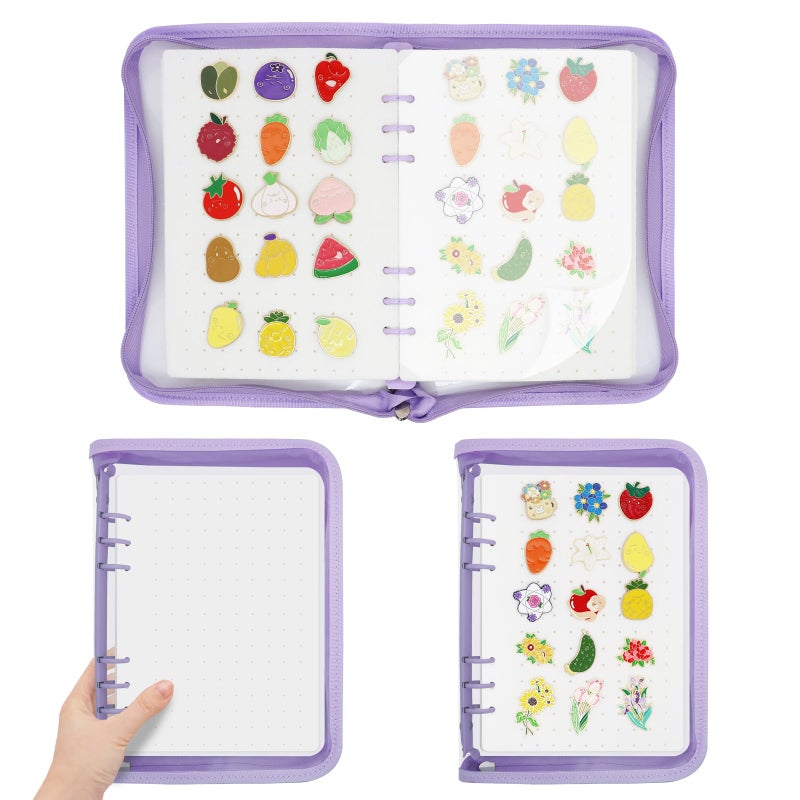 LIQALU Pin Display Book Enamel Pin Collection Holder Trading Book with 6-Page Display Boards A5 Brooch Pin Storage Organizer Binder Album for Travel Collectors (Purple) - Image 1