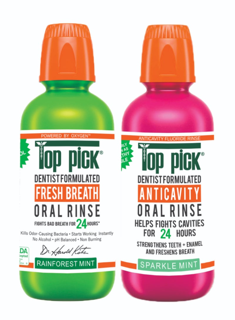 Top Pick Rainforest Mint Plus Sparkle Mint Healthy Smile Dentist Formulated Anticavity Oral Rinse Combo Pack Of 2