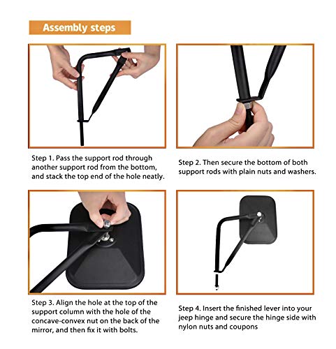 JUSTTOP Mirrors Doors Off, Side View Mirrors Compatible with Jeep Wrangler CJ YJ TJ JK JL & Unlimited，Quicker Install Door Hinge Mirror for Safe Doors Off Driving, Car Exterior Accessories- 2Pack - Image 5