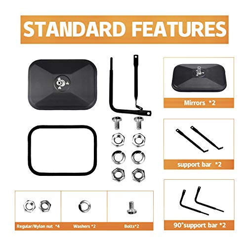 JUSTTOP Mirrors Doors Off, Side View Mirrors Compatible with Jeep Wrangler CJ YJ TJ JK JL & Unlimited，Quicker Install Door Hinge Mirror for Safe Doors Off Driving, Car Exterior Accessories- 2Pack - Image 3