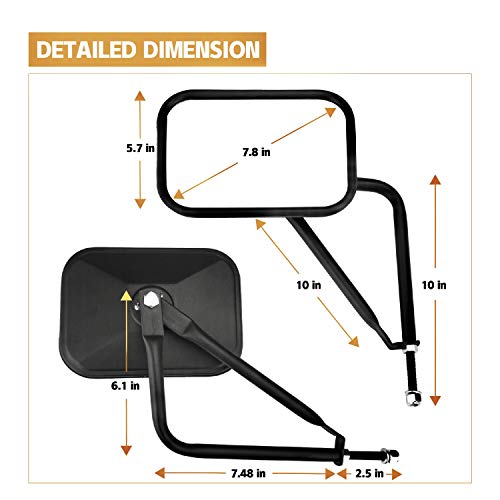 JUSTTOP Mirrors Doors Off, Side View Mirrors Compatible with Jeep Wrangler CJ YJ TJ JK JL & Unlimited，Quicker Install Door Hinge Mirror for Safe Doors Off Driving, Car Exterior Accessories- 2Pack - Image 2
