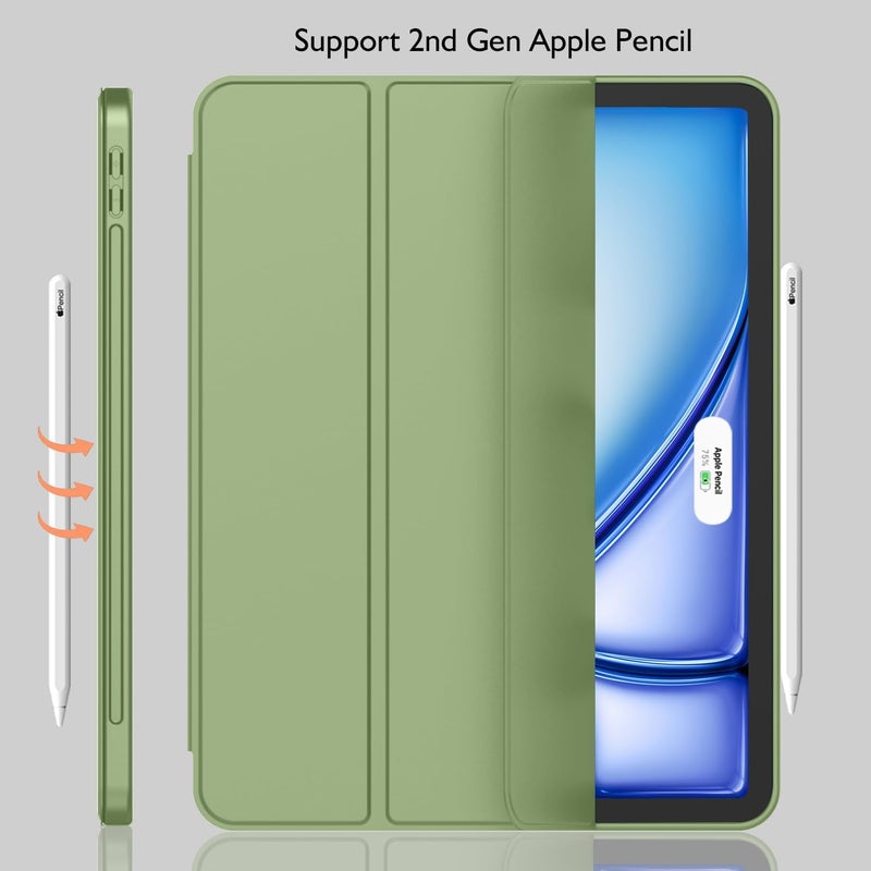 iMieet iPad Air 11 Inch Case M3(2025) / M2 (2024), iPad Air 5th/4th Generation Case 2022/2020 10.9 Inch with Pencil Holder,Trifold Stand Smart Case with Soft TPU Back(Olive Green) - Image 2