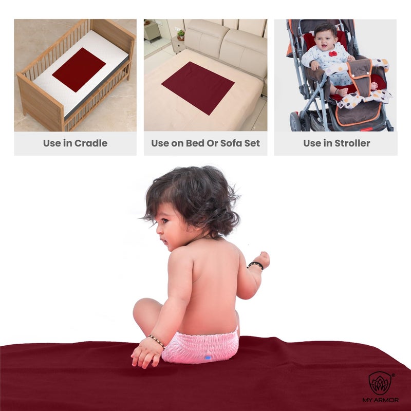 MY ARMOR MY ARMOR Waterproof Baby Bed Protector Dry Sheets for New Born Babies | Reusable Mats | Cot & Bassinet Gift Pack - Pack of 2 (Small (50cm x 70cm), Maroon & Sky Blue)  - Image 4