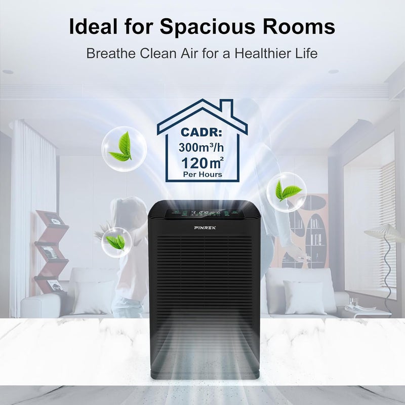 PINREK Air Purifier for Home Large Room and Office, Up to 120㎡, True HEPA Smart Air Filter with PM2.5 Intelligent Air Quality Sensor, Sleep Mode, Timer, Removes 99.97% Pollen, Allergy, Dust, Pet Hair - Image 2