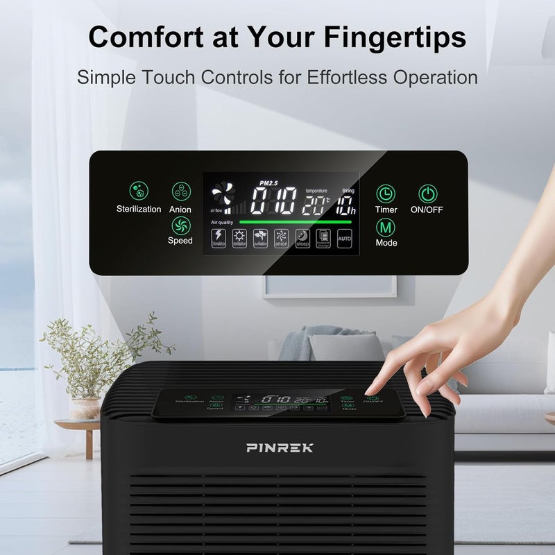 PINREK Air Purifier for Home Large Room and Office, Up to 120㎡, True HEPA Smart Air Filter with PM2.5 Intelligent Air Quality Sensor, Sleep Mode, Timer, Removes 99.97% Pollen, Allergy, Dust, Pet Hair - Image 4