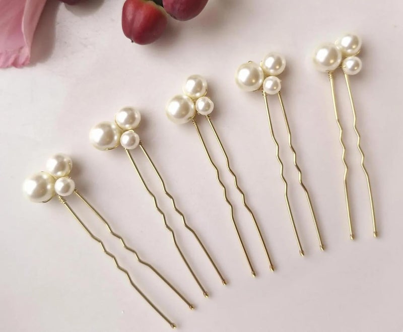 DHANABAPA DHANABAPA Elegant Pearl Hair Pins for Women Gold UShaped Bridal Hair Accessories Set of 5 Handmade Bobby Pins for Wedding Prom or Special Occasion Updo Styling Gold  - Image 1
