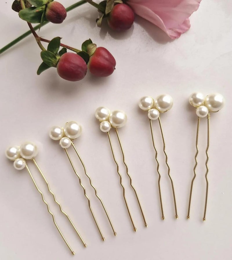 DHANABAPA DHANABAPA Elegant Pearl Hair Pins for Women Gold UShaped Bridal Hair Accessories Set of 5 Handmade Bobby Pins for Wedding Prom or Special Occasion Updo Styling Gold  - Image 5