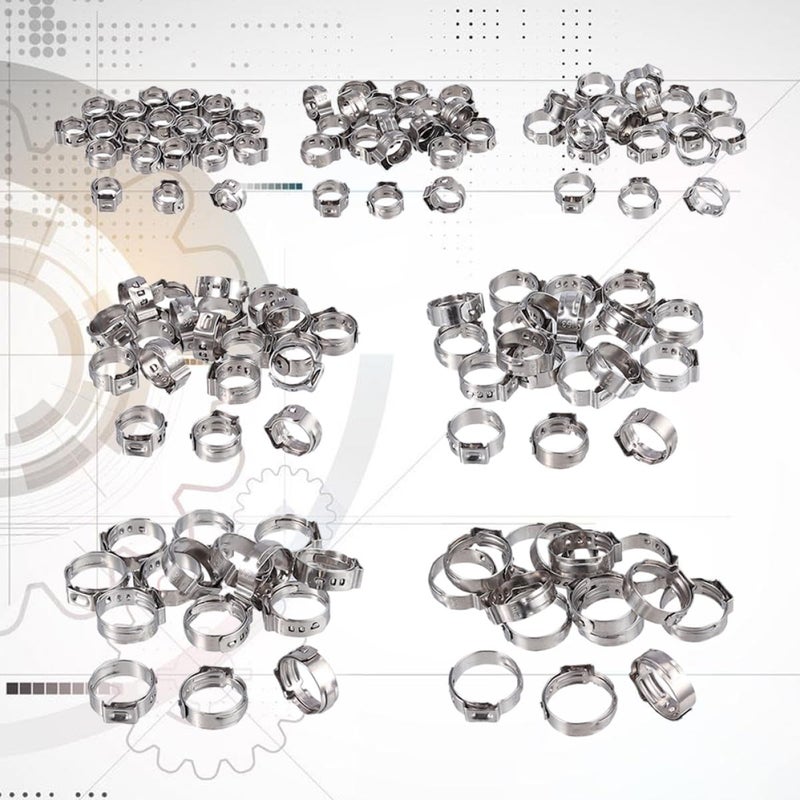 304 Stainless Steel Single Ear Hose Clamps 130pcs Assorted Sizes 7mm 21mm for Plumbing Automotive Tubing Repair - Image 3