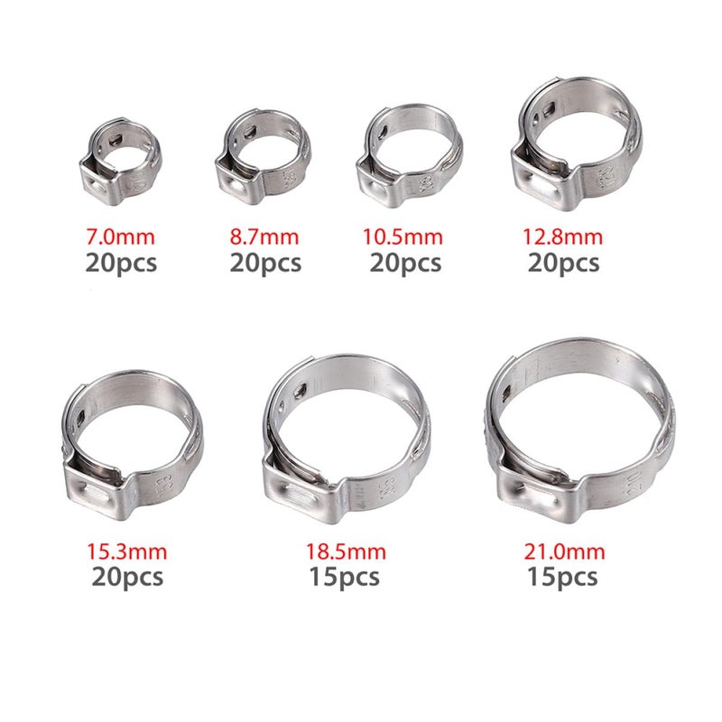 304 Stainless Steel Single Ear Hose Clamps 130pcs Assorted Sizes 7mm 21mm for Plumbing Automotive Tubing Repair - Image 5
