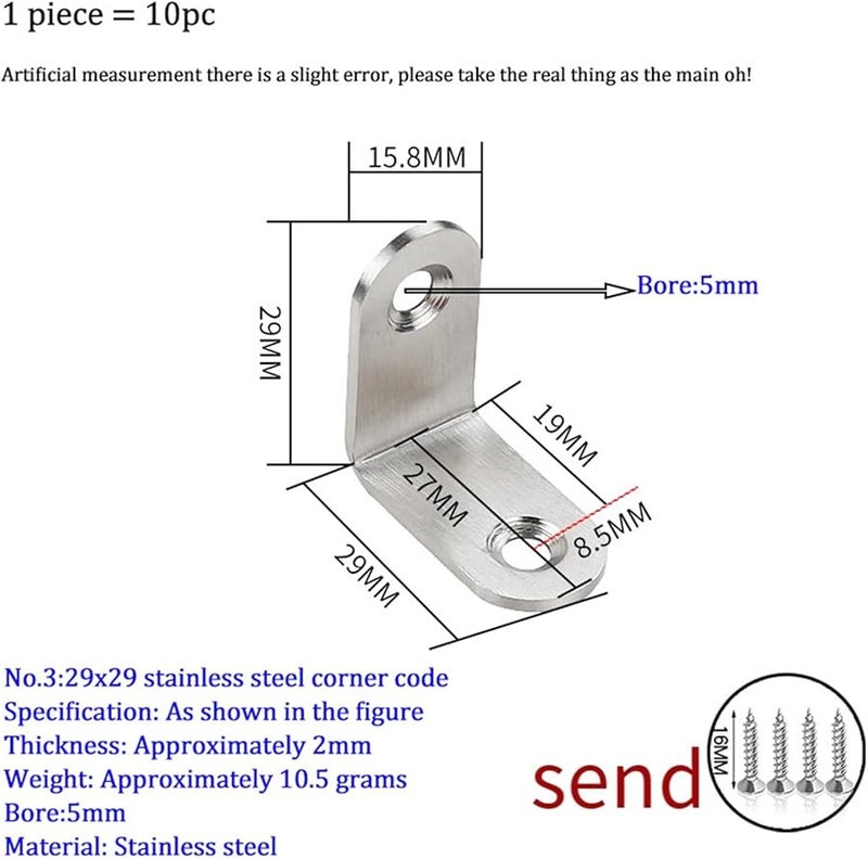 Stainless Steel L Shaped Corner Brackets 3 Piece 90 Degree Fastener Protector No 3 29x29 - Image 3