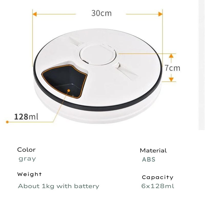 Smiledrive Pet Feeder Automatic Cat Dog Feeding Bowl with 6 Meal Trays for Wet Dry Food Dispenser with Digital LED Display Timer - Image 5