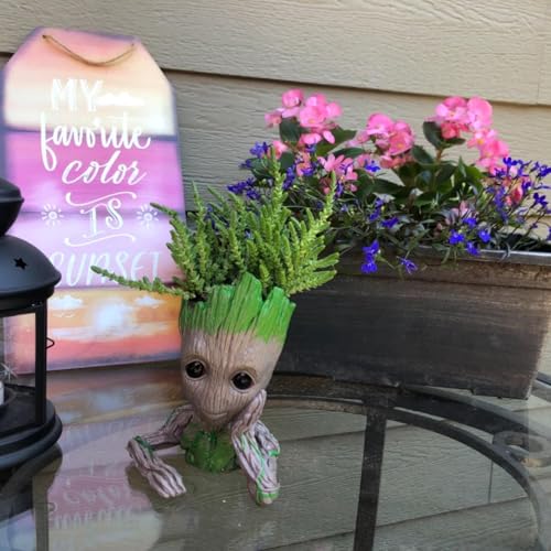 ZUSONUD Baby Groot Pen Pot Tree Man Pens Holder or Flower Pot with Drainage Hole Perfect for a Tiny Succulents Plants 6" (Grayish Brown) - Image 4
