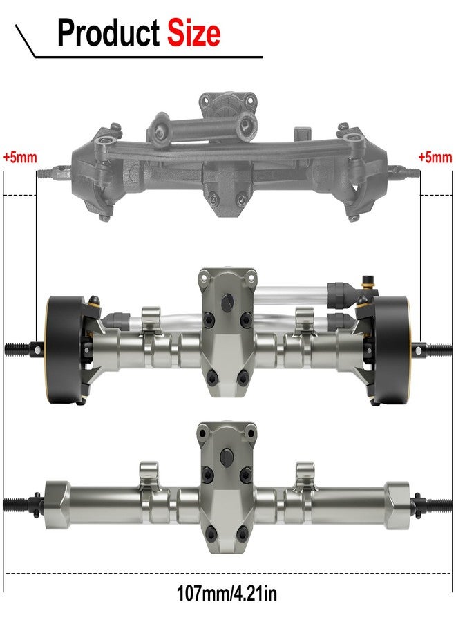 OGUNKE OGRC 1/24 +5mm Extended Axle Set with 50° Steering Angle, Brass Knuckles, Truss & Servo Mount, Compatible with Axial SCX24 Deadbolt C10 JLU Gladiator Bronco RC Crawler (Retro Titanium) - Image 4