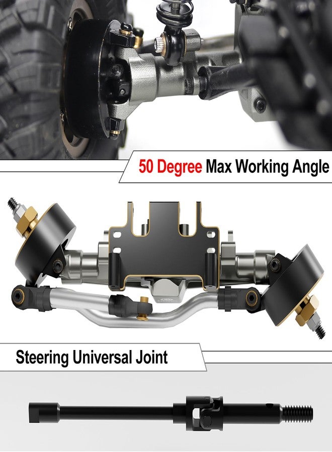 OGUNKE OGRC 1/24 +5mm Extended Axle Set with 50° Steering Angle, Brass Knuckles, Truss & Servo Mount, Compatible with Axial SCX24 Deadbolt C10 JLU Gladiator Bronco RC Crawler (Retro Titanium) - Image 2