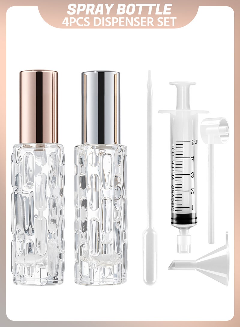 2 Pack 15ml Glass Perfume Bottles Refillable Fine Mist Spray for Perfume Essential Oil Liquid Cosmetic with 4 Dispensing Tools(2pcs-Silver + Rose) - Image 1
