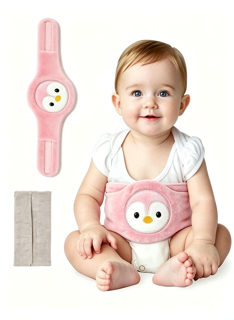 HPMY Baby Colic Belt, Heated Flaxseed Abdominal Wrap for Newborns, Reusable Warm Tummy Band for Infant Gas & Colic Relief - Pink - Image 1