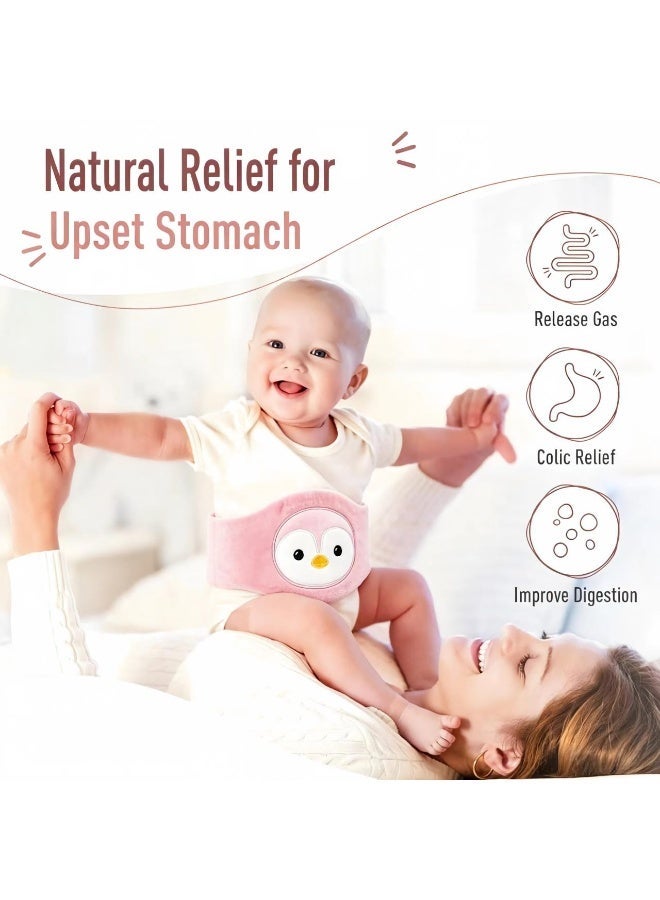 HPMY Baby Colic Belt, Heated Flaxseed Abdominal Wrap for Newborns, Reusable Warm Tummy Band for Infant Gas & Colic Relief - Pink - Image 2