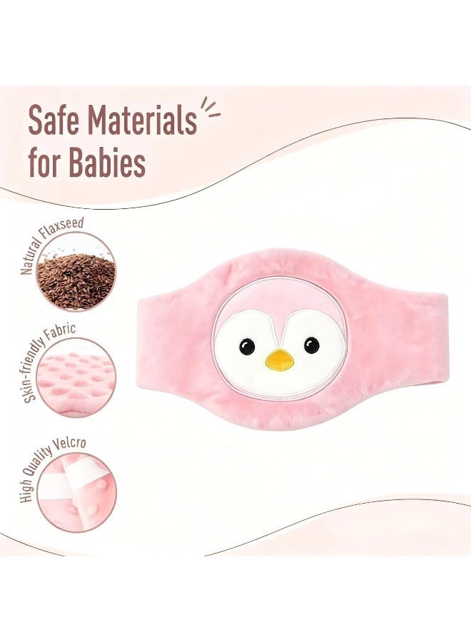 HPMY Baby Colic Belt, Heated Flaxseed Abdominal Wrap for Newborns, Reusable Warm Tummy Band for Infant Gas & Colic Relief - Pink - Image 3