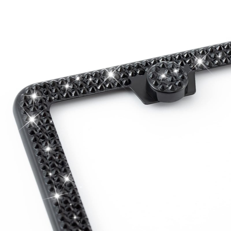 FIISFIIS Bling License Plate Frame for Women,2 Pack Premium Stainless Steel Rhinestone License Plate Holder,Handmade Glitter Crystal Diamond Girl Lincense Plate Tag Cover,Bedazzled Sparkly-Black - Image 2