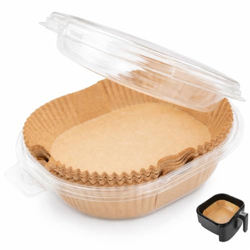PureBake Air Fryer Paper Liners 100 PCS (8 Inch) - Non-Stick Disposable Parchment Paper Sheets, Oil Proof Food Grade Baking Papers for Airfryer, Oven, Microwave, Roasting & Cooking - Image 1