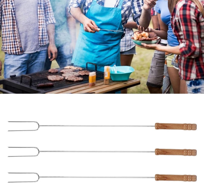 Jeanoko Hot Dog Fork, Stainless Steel Fork Camping Heat Reusable Smore Sticks with Beech Wood Handle for BBQ Barbecue Forks for Campfire, Bonfire and Grill Camping Accessory - Image 2